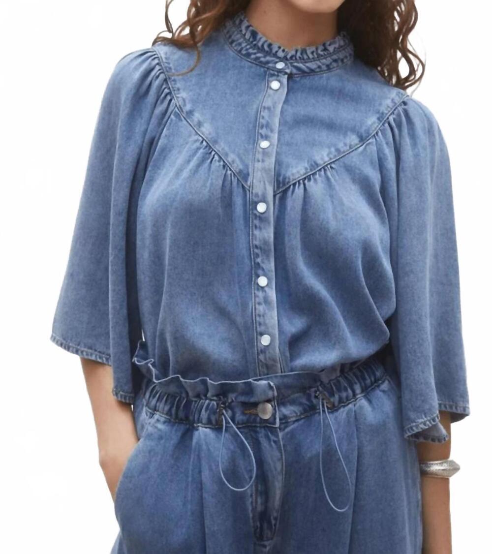 NEW SUNCOO louise buttoned denim blouse in blue jeans